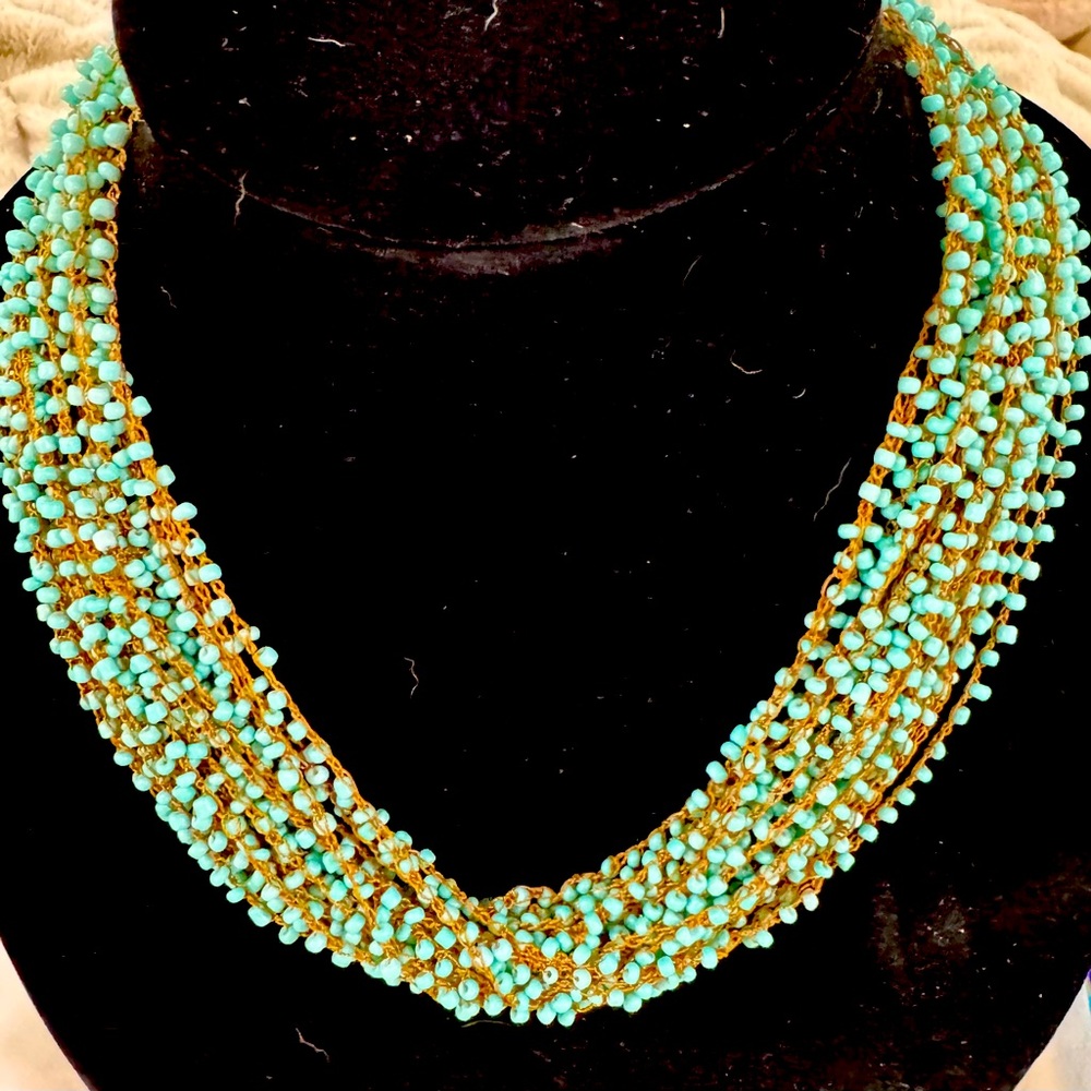Boho Turquoise Beaded Multi-Strand Necklace NWOT
